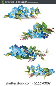 Blue Forget me not flower against white background. Decorative element for greeting card