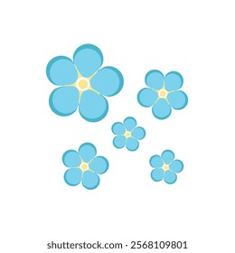 Blue forget me not flowers. Cute spring plants. Vector illustration