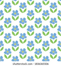 Blue Forget-Me-Not floral seamless pattern vector background. Beautiful backdrop of mysotis flowers with painterly watercolor effect. Hand drawn botanical design. All over print for spring concept