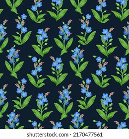 blue forget-me-not flowers background. summer floral seamless pattern, texture for fabric, wrapping, textile. Vector illustration, decorative print