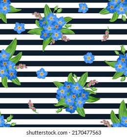 blue forget-me-not flowers background. summer floral seamless pattern, texture for fabric, wrapping, textile. Vector illustration, decorative print