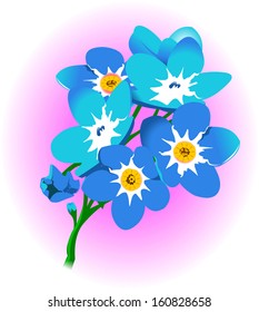 blue forget-me-not on rose background, vector and illustration