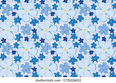 Blue forget-me-not seamless pattern. Vector floral background for wallpaper, wrapping paper, cover, calendar, banner, fabric, textile. Spring nice hand-drawn blooming texture. .