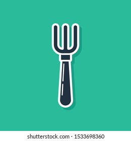 Blue Fork icon isolated on green background. Cutlery symbol.  Vector Illustration