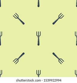 Blue Fork icon isolated seamless pattern on yellow background. Cutlery symbol.  Vector Illustration