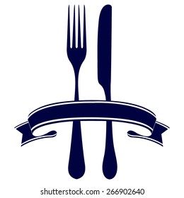 Blue fork and knife - illustration