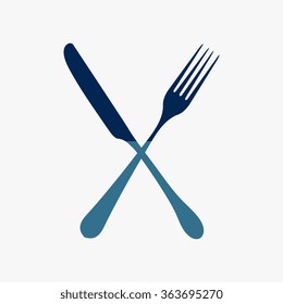 Blue fork and knife - illustration 