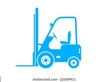Blue forklift truck on white background  