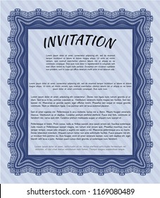 Blue Formal invitation. With background. Detailed. Money Pattern design. 