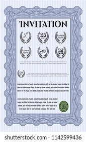 Blue Formal invitation. With background. Lovely design. Customizable, Easy to edit and change colors. 