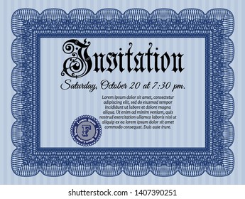 Blue Formal invitation. With background. Modern design. Vector illustration. 