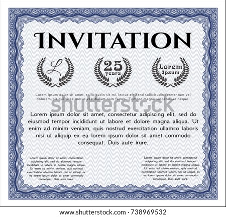 Blue Formal Invitation Background Money Design Stock Vector Royalty