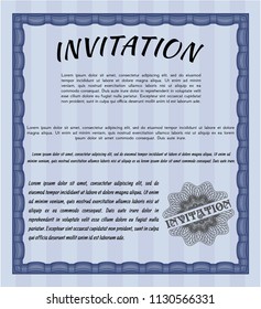 Blue Formal invitation. With background. Retro design. Vector illustration. 