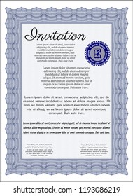 Blue Formal invitation. With background. Superior design. Vector illustration. 