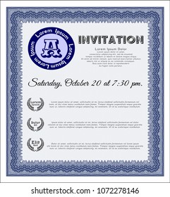 Blue Formal invitation. With complex background. Vector illustration. Nice design. 