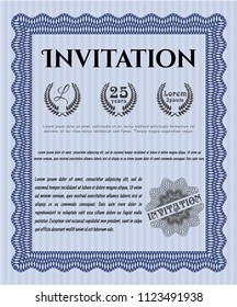 Blue Formal invitation. Complex background. Detailed. Excellent design. 