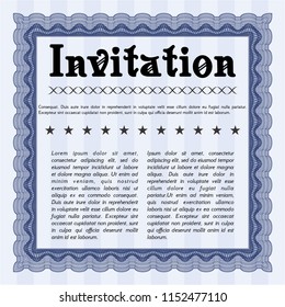 Blue Formal invitation. With complex background. Elegant design. Detailed. 