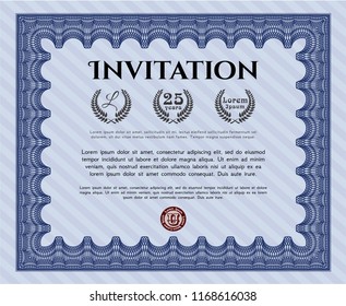 Blue Formal invitation. Complex background. Customizable, Easy to edit and change colors. Lovely design. 