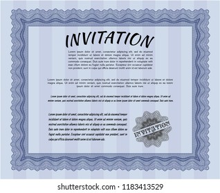 Blue Formal invitation. Complex background. Detailed. Good design. 