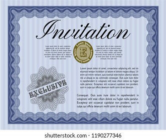 Blue Formal invitation. Complex background. Detailed. Money Pattern design. 