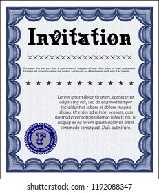 Blue Formal invitation. Complex background. Good design. Vector illustration. 