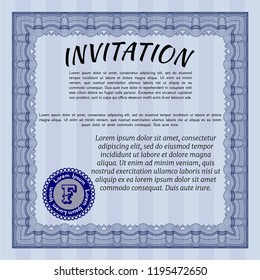 Blue Formal invitation. Complex background. Money Pattern. Vector illustration. 