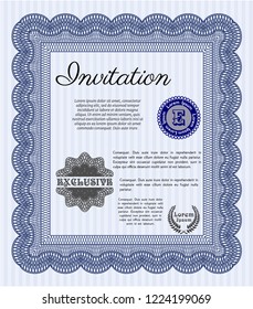 Blue Formal invitation. Complex background. Money Pattern. Vector illustration. 