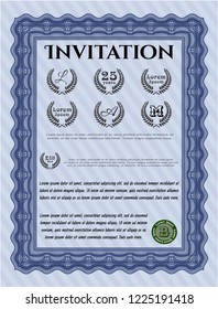 Blue Formal invitation. With complex background. Vector illustration. Money design. 