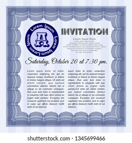 Blue Formal invitation. Complex background. Vector illustration. Superior design. 
