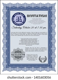 Blue Formal invitation. Complex background. Money Pattern design. Customizable, Easy to edit and change colors. 