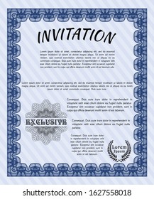 Blue Formal invitation. With complex background. Customizable, Easy to edit and change colors. Money Pattern. 
