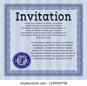 Blue Formal invitation. With complex linear background. Vector illustration. Retro design. 