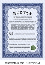 Blue Formal invitation. Cordial design. Easy to print. Detailed. 