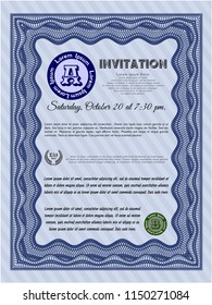 Blue Formal invitation. Customizable, Easy to edit and change colors. Easy to print. Elegant design. 