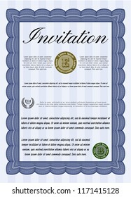 Blue Formal invitation. Customizable, Easy to edit and change colors. With guilloche pattern. Sophisticated design. 