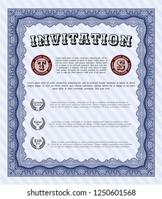 Blue Formal invitation. Customizable, Easy to edit and change colors. With guilloche pattern. Money design. 