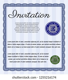 Blue Formal invitation. Customizable, Easy to edit and change colors. With complex background. Lovely design. 