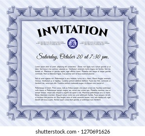 Blue Formal invitation. Customizable, Easy to edit and change colors. Printer friendly. Retro design. 