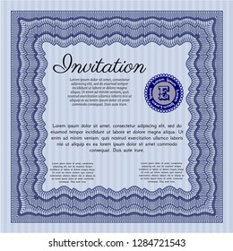 Blue Formal invitation. Customizable, Easy to edit and change colors. With complex linear background. Money style design. 