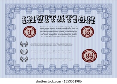 Blue Formal invitation. Customizable, Easy to edit and change colors. Complex background. Superior design. 