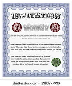 Blue Formal invitation. Customizable, Easy to edit and change colors. Printer friendly. Money Pattern. 