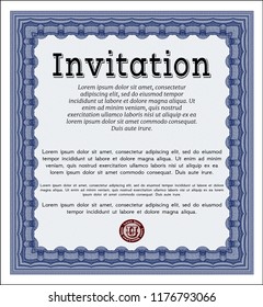 Blue Formal invitation. Detailed. With background. Retro design. 