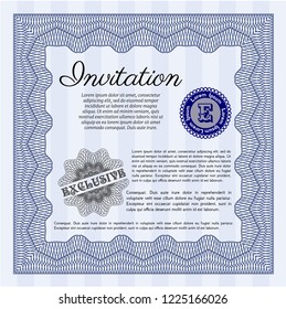 Blue Formal invitation. Detailed. With background. Sophisticated design. 