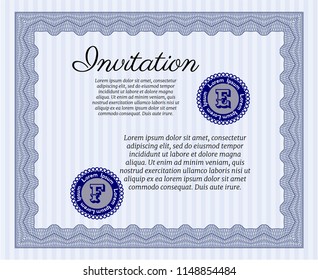 Blue Formal invitation. Detailed. With complex background. Superior design. 
