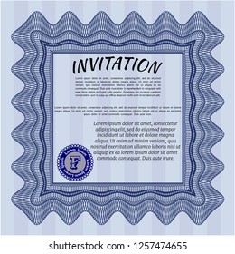 Blue Formal invitation. Detailed. Complex background. Artistry design. 
