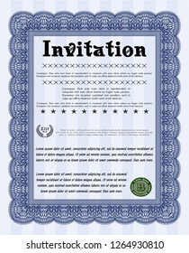Blue Formal invitation. Detailed. Easy to print. Sophisticated design. 