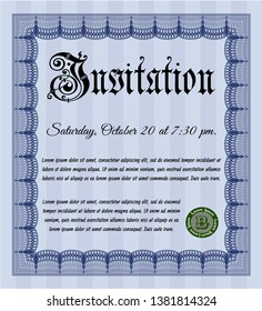 Blue Formal invitation. Detailed. With great quality guilloche pattern. Modern design. 