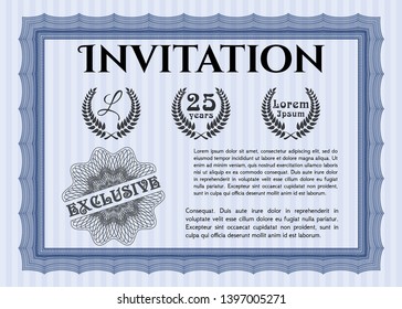 Blue Formal invitation. Detailed. With linear background. Excellent design. 