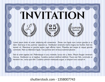 Blue Formal invitation. Detailed. Printer friendly. Nice design. 