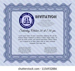 Blue Formal invitation. Easy to print. Cordial design. Customizable, Easy to edit and change colors. 